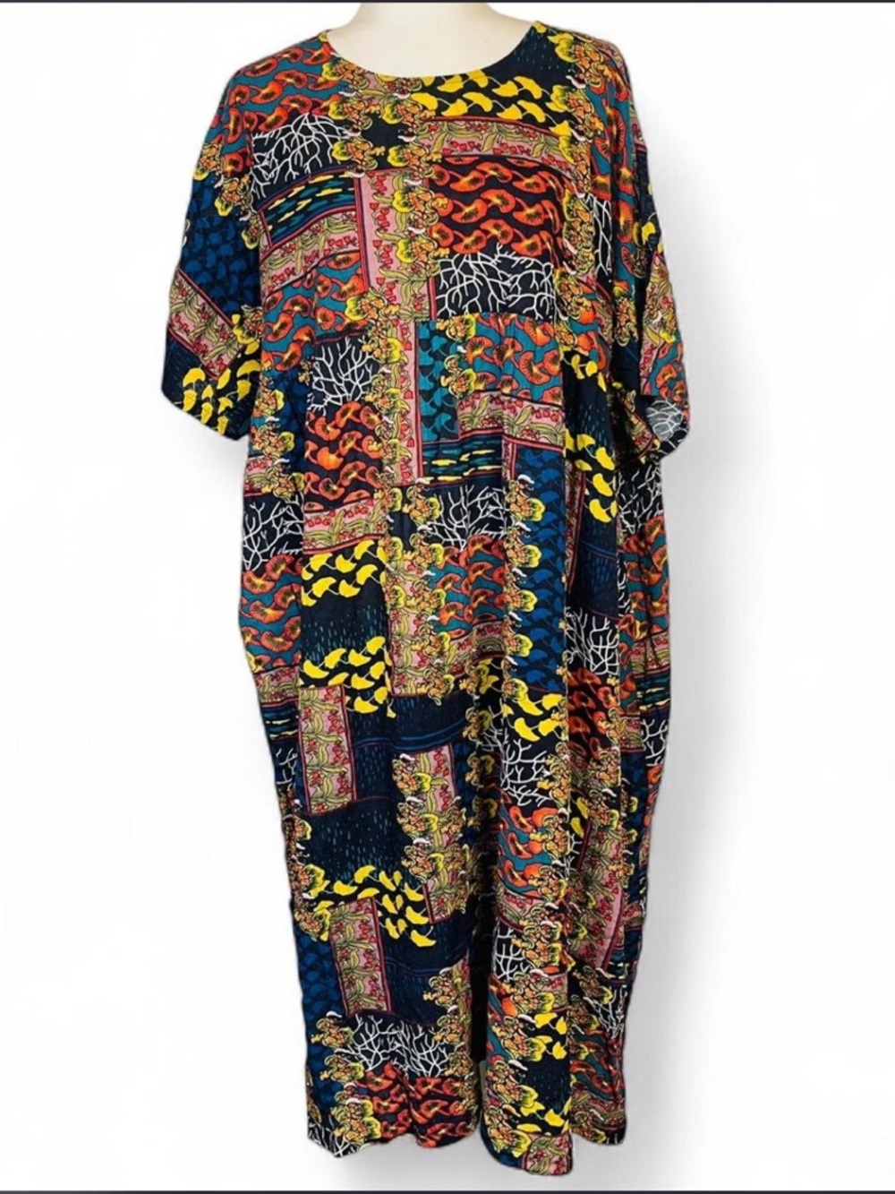 Romacci Plus Size 1X 2X Abstract Print Dress Cotton Blend Short Sleeve Flowy